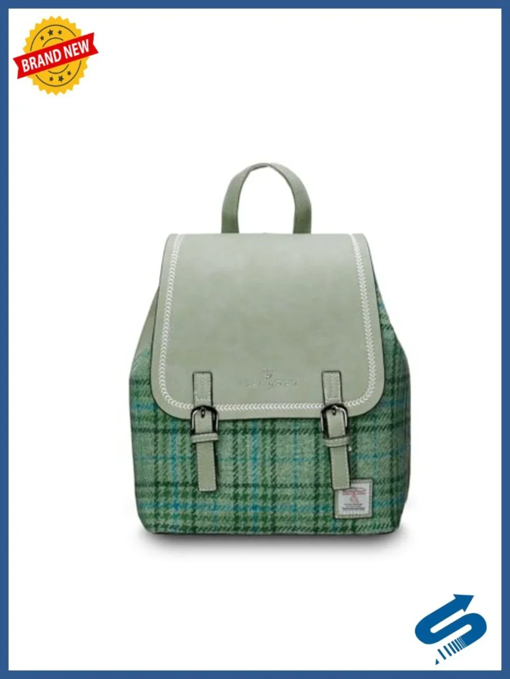 Harris Tweed & Vegan Leather Backpack, Scottish Daypack with Dual Buckle